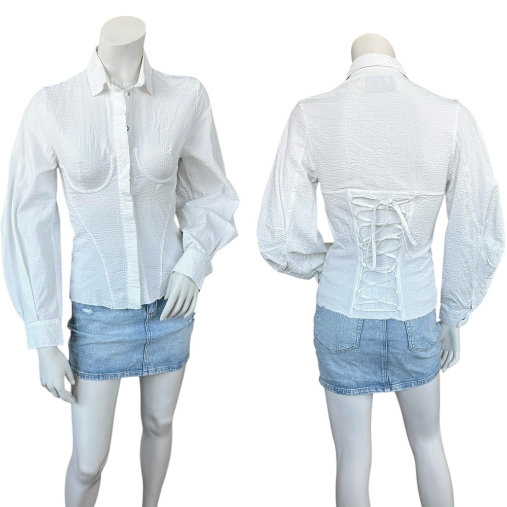 MARQUES' ALMEIDA Lace-up Corset Back Underwire textured-cotton blouse UK 6 US 0